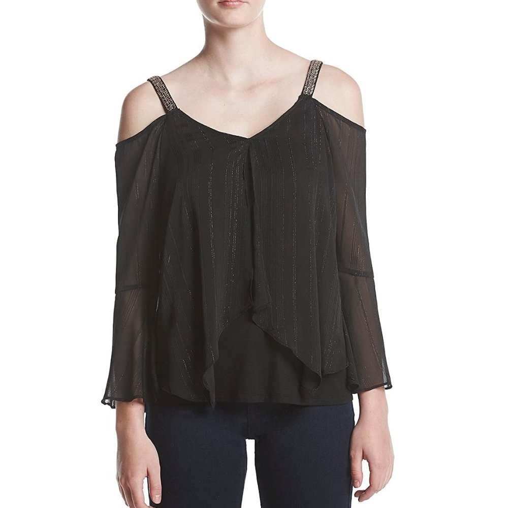 Juniors A Byer Split Front Cold Shoulder Bell Sleeve Blouse Size Small NWT